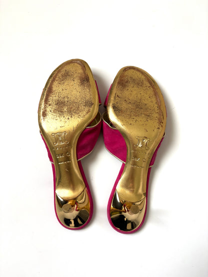 Celine Vintage Azalee Pink Suede Croisette Mules UK 5.5