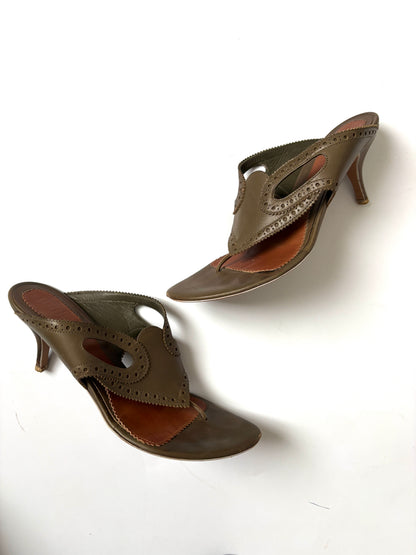 Alexander Mcqueen Leather Perforated Khaki Heels UK 5