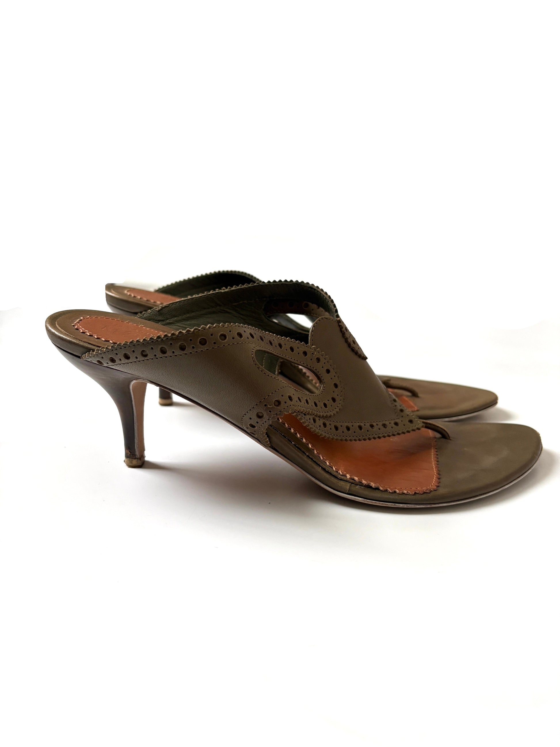 Alexander Mcqueen Olive Perforated Heels