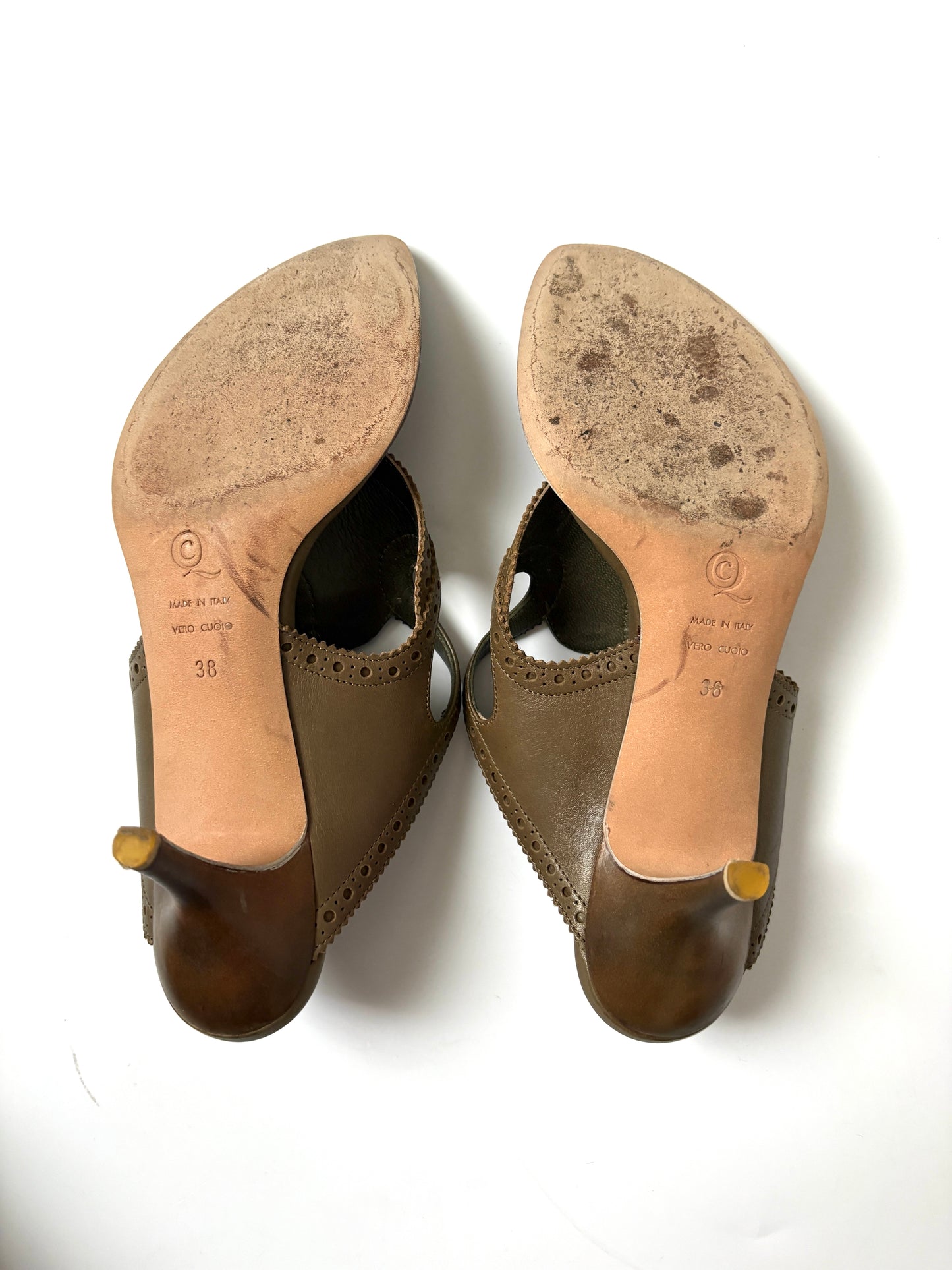 Alexander Mcqueen Leather Perforated Khaki Heels UK 5