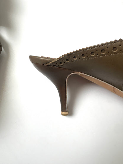 Alexander Mcqueen Leather Perforated Khaki Heels UK 5