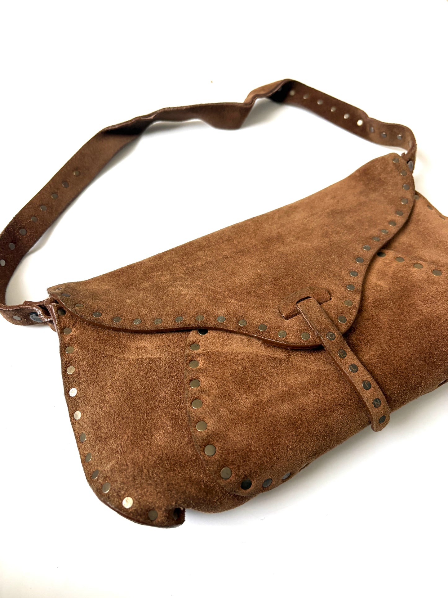 Celine Vintage Brown Suede Studded Shoulder Bag