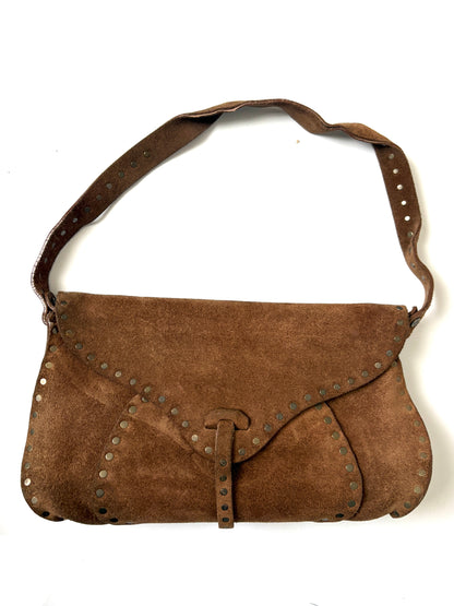 Celine Vintage Brown Suede Studded Shoulder Bag
