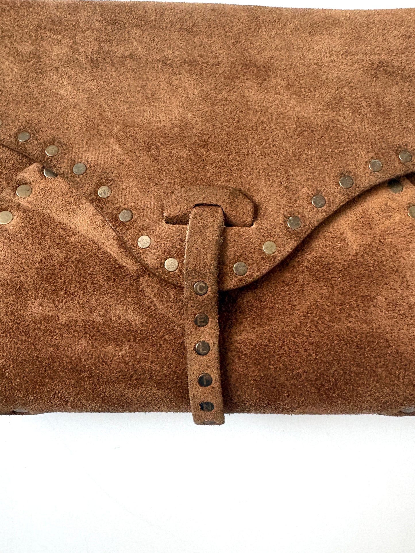 Celine Vintage Brown Suede Studded Shoulder Bag