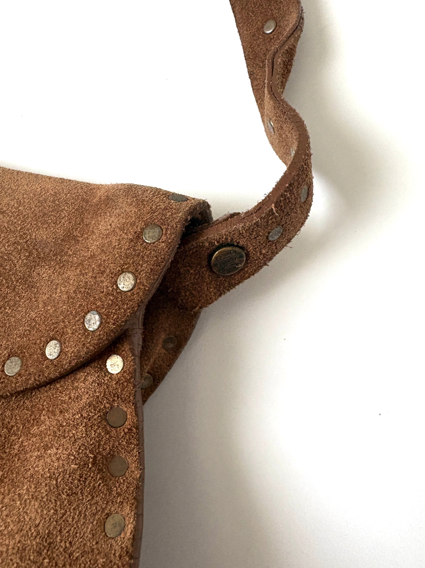 Celine Vintage Brown Suede Studded Shoulder Bag
