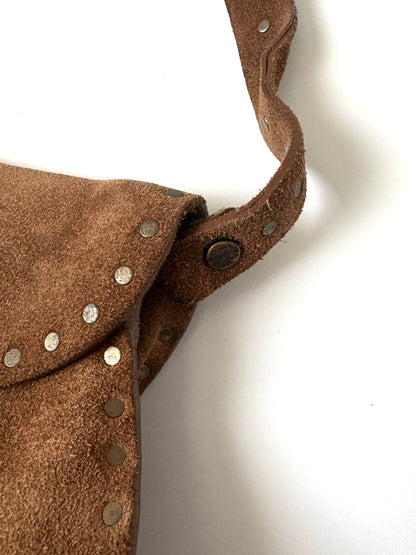 Celine Vintage Brown Suede Studded Shoulder Bag