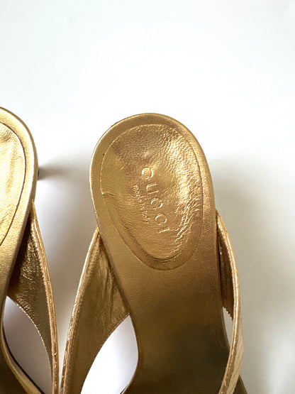 Rare Gucci by Tom Ford Vintage Golden Jewel Encrusted Mules UK 4.5