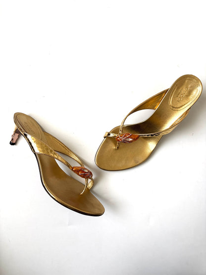 Rare Gucci by Tom Ford Vintage Golden Jewel Encrusted Mules UK 4.5