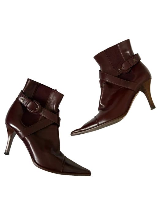 Chanel Burgundy Leather Ankle Boots