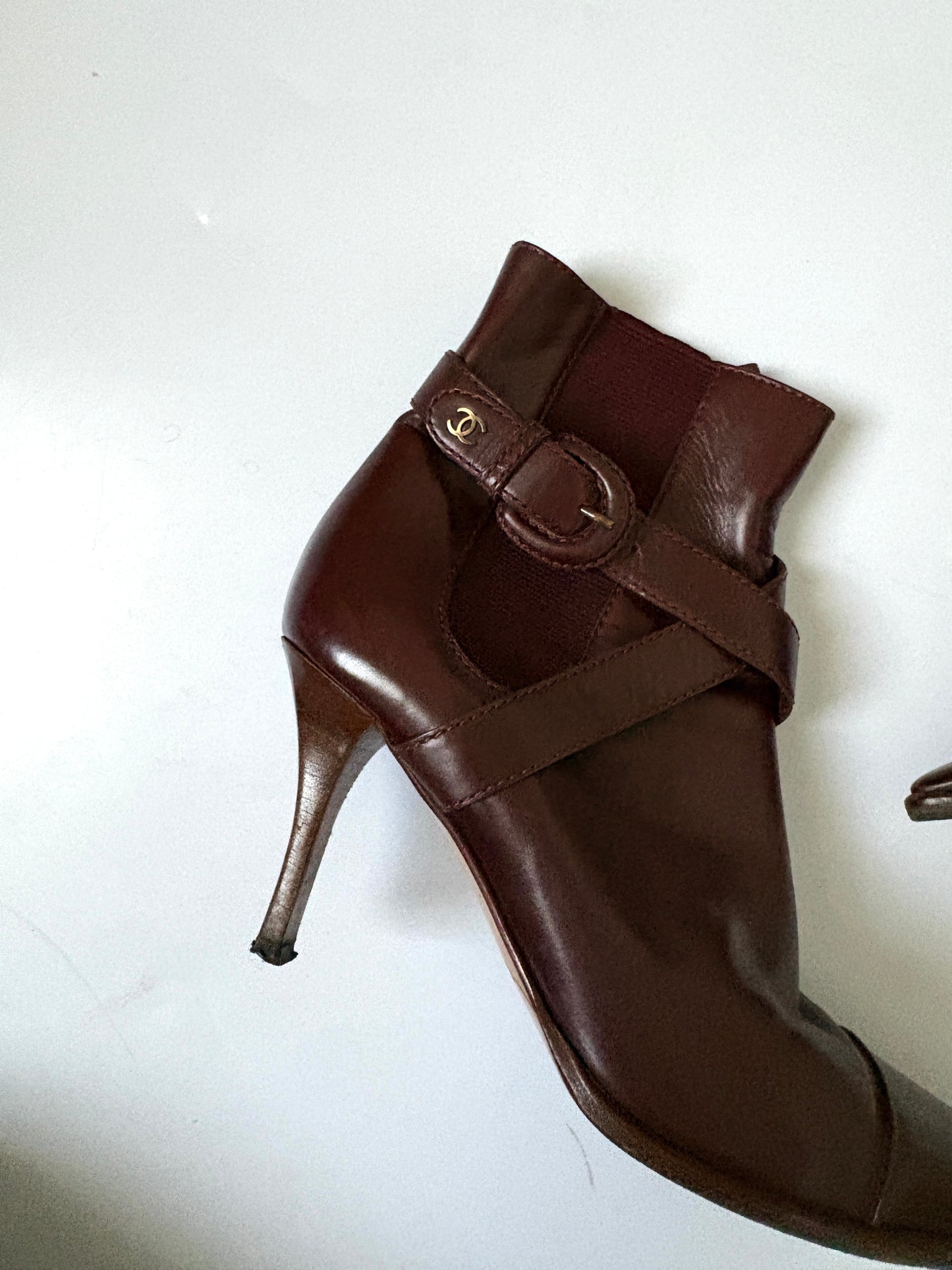 Vintage Chanel Burgundy Leather Ankle Boots UK 4.5