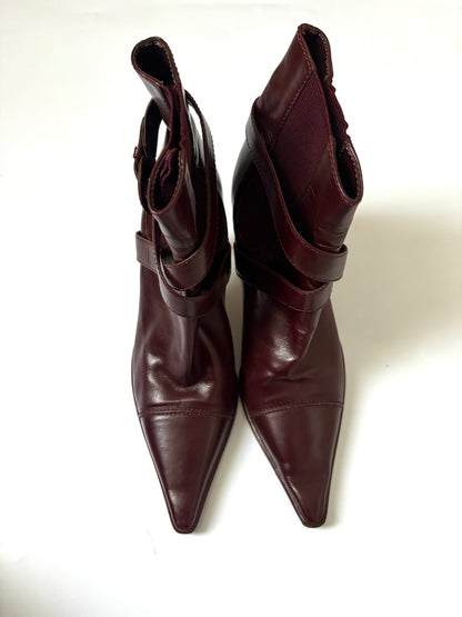 Vintage Chanel Burgundy Leather Ankle Boots UK 4.5