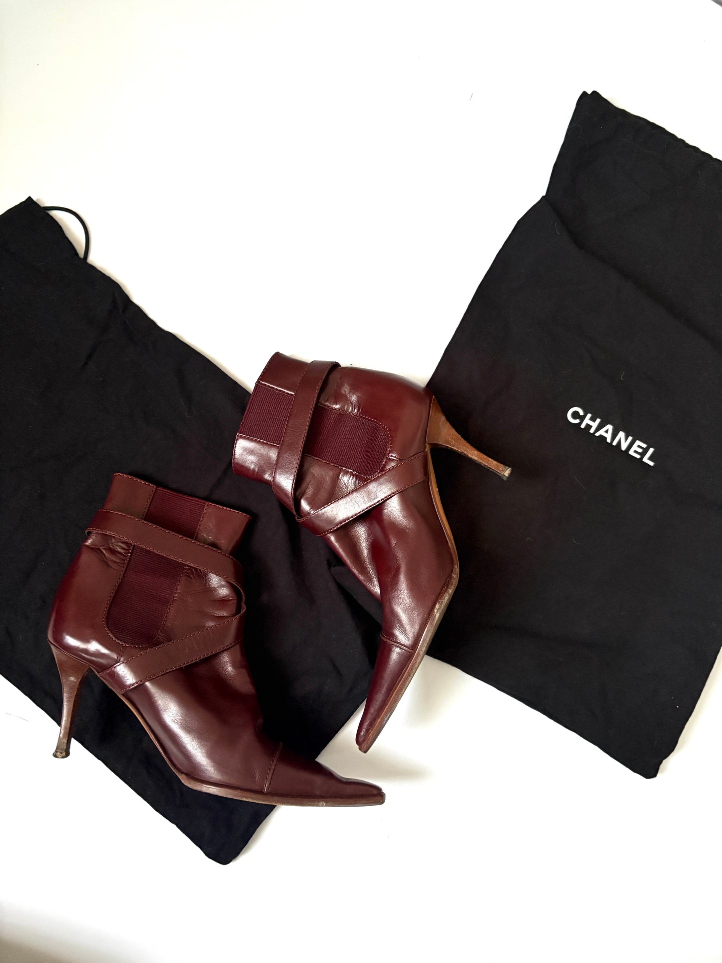 Vintage Chanel Burgundy Leather Ankle Boots UK 4.5