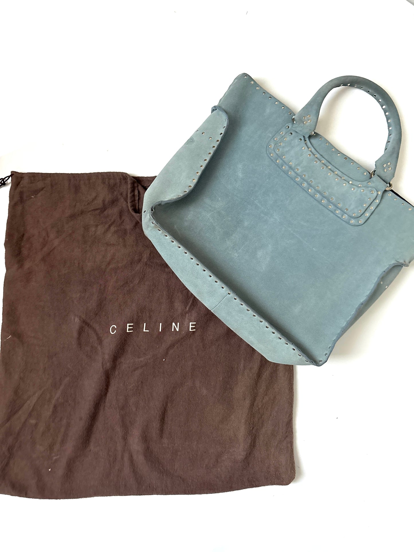 Celine Vintage Blue Suede Studded Handbag