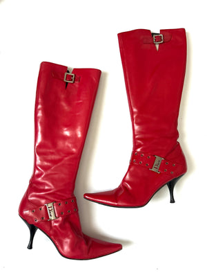 Dior Vintage Red Punk Boots UK 5