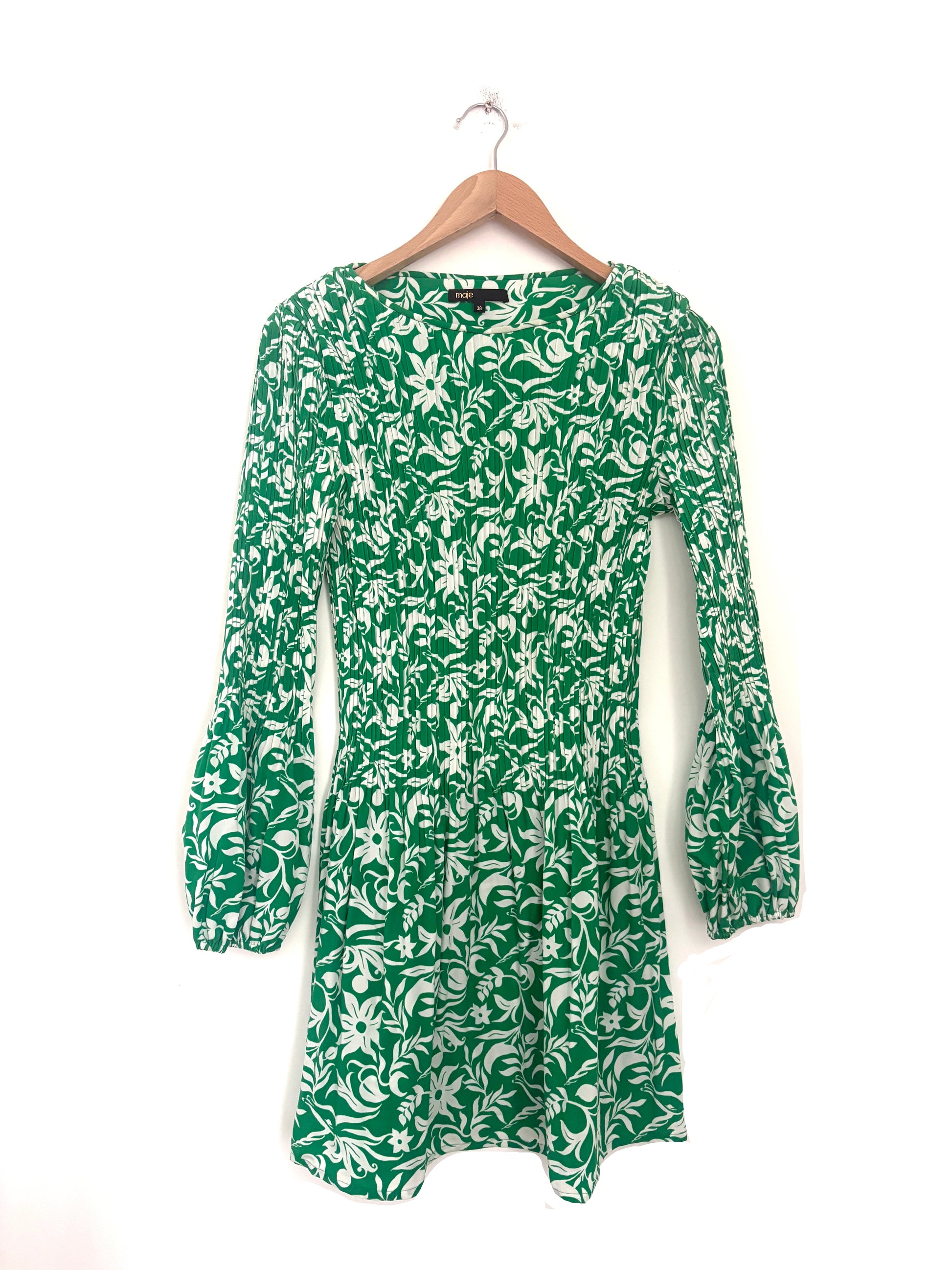 Maje Floral Plissé Crepe Mini Dress