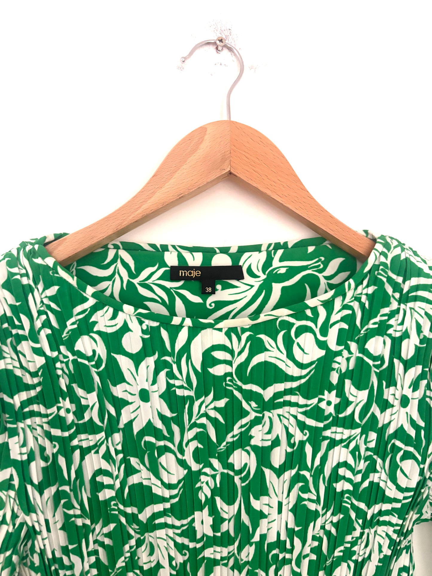 Maje Floral-Print Plissé-Crepe Mini Dress UK 10