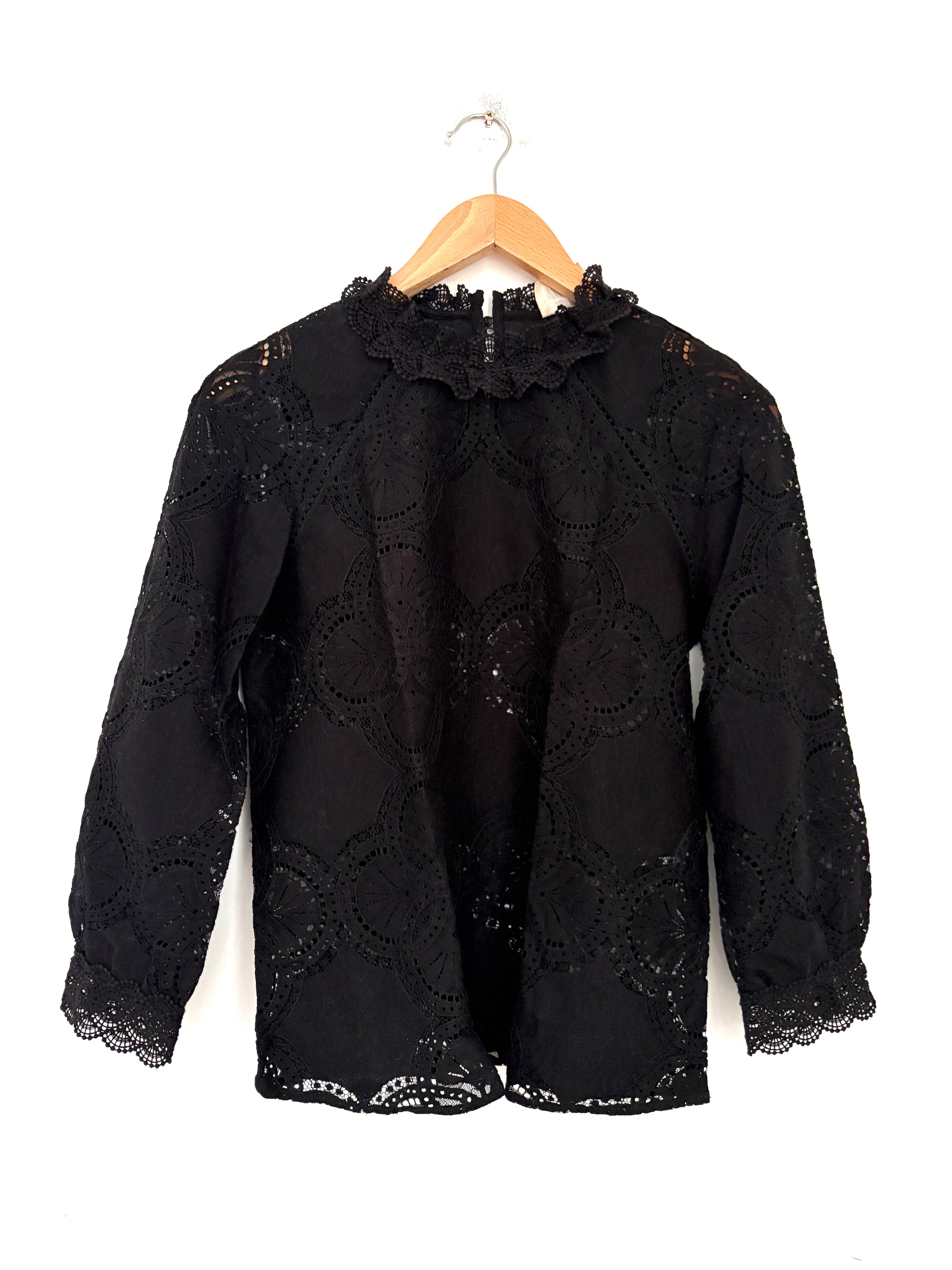 Sezane Black Lace Bianca BLouse