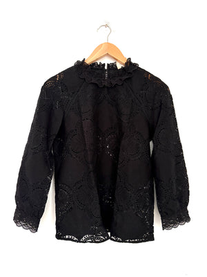 Sézane Black Lace Blouse UK 8