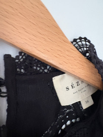 Sézane Black Lace Blouse UK 8
