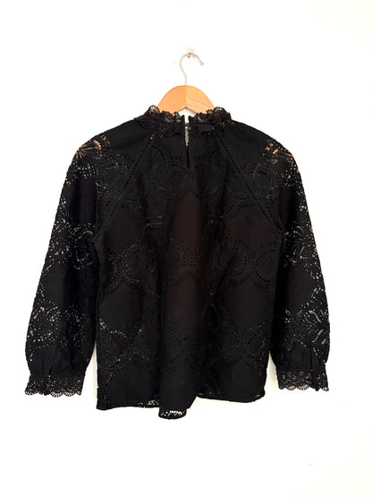 Sézane Black Lace Blouse UK 8