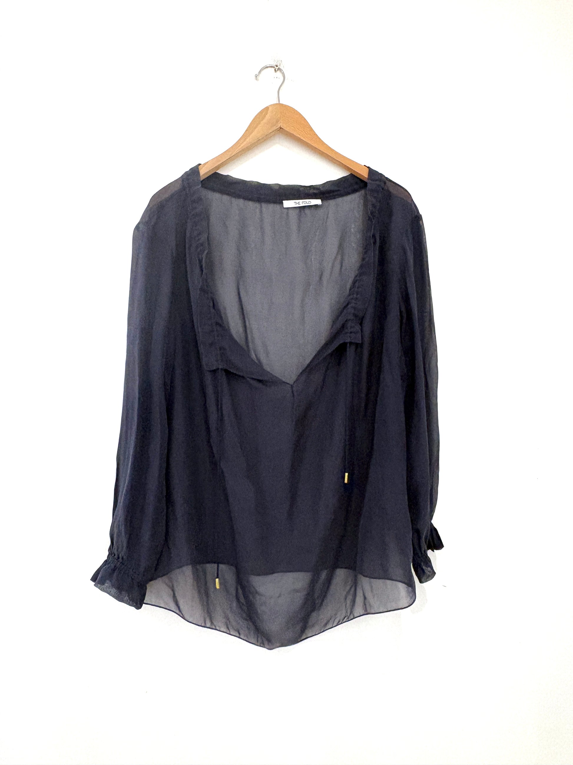 The Fold Sheer Navy Silk Blouse