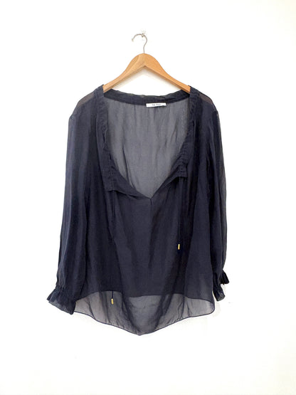 The Fold Sheer Navy Silk Blouse