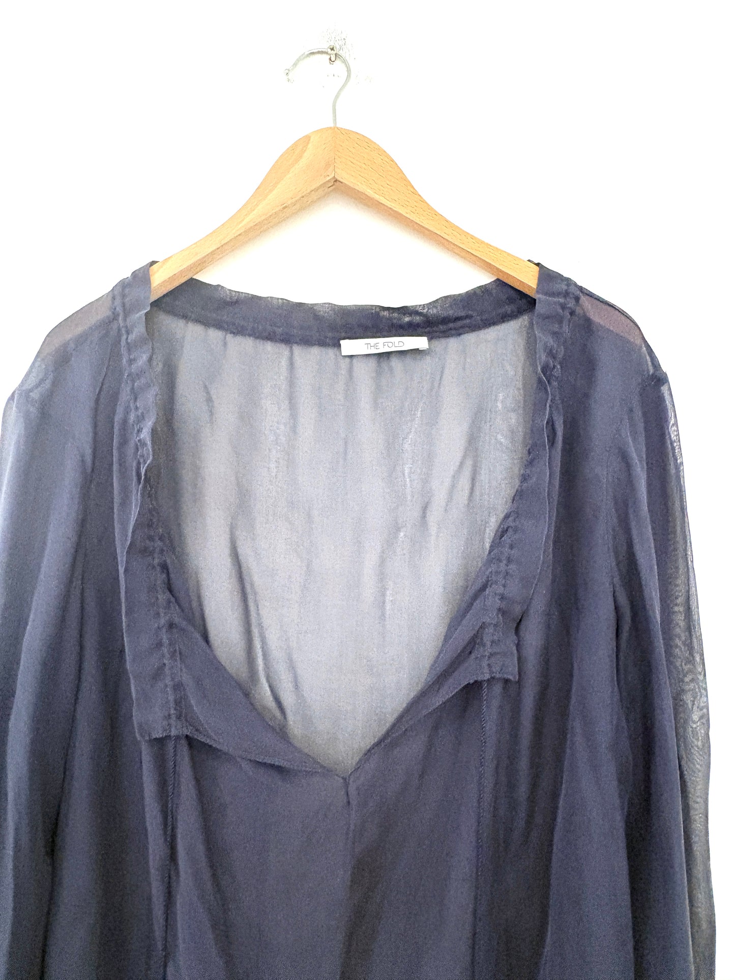 The Fold Sheer Navy Silk Blouse UK 12