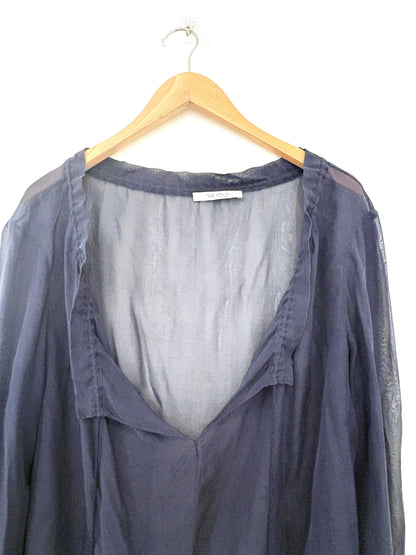 The Fold Sheer Navy Silk Blouse UK 12
