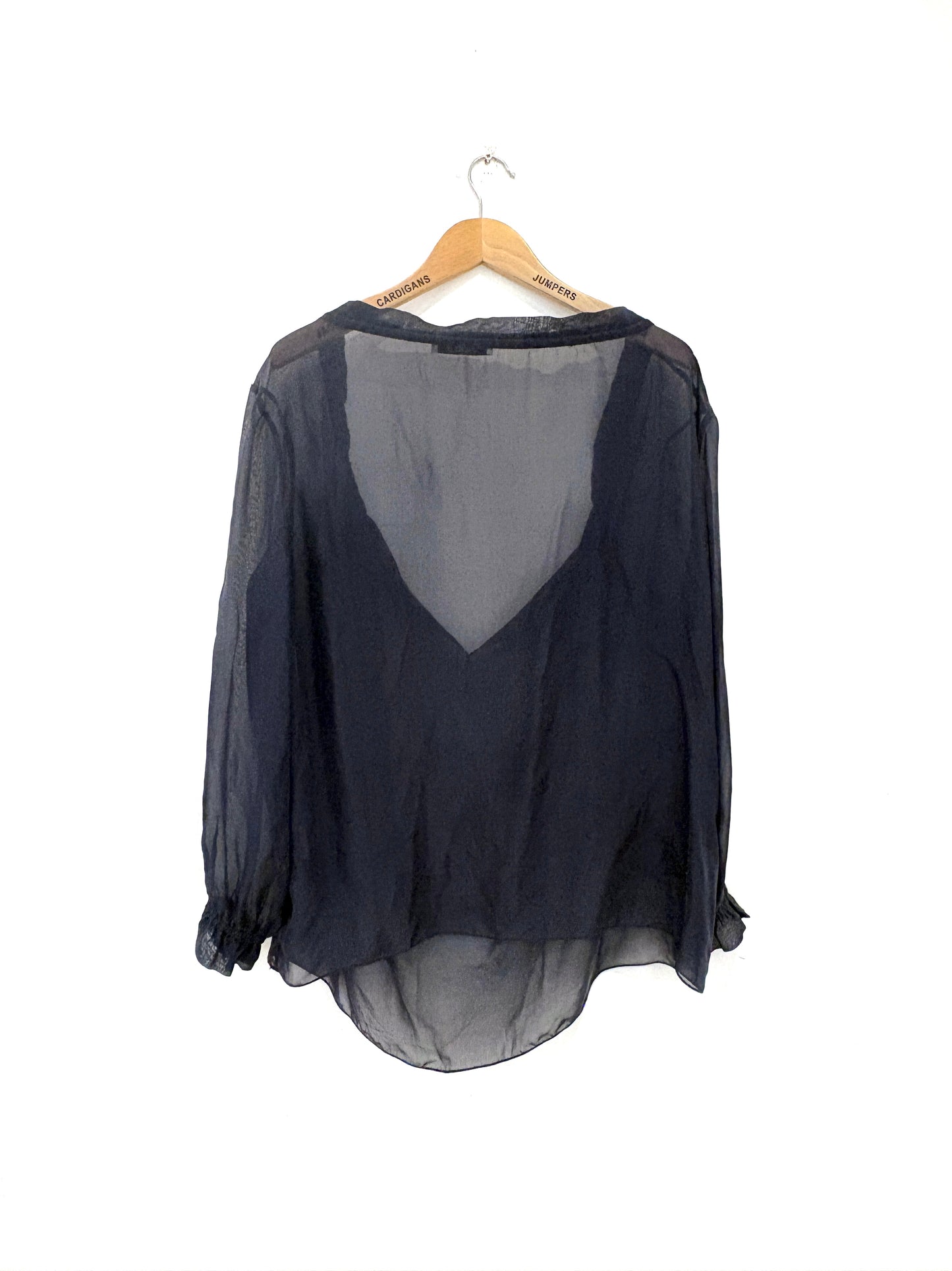 The Fold Sheer Navy Silk Blouse UK 12