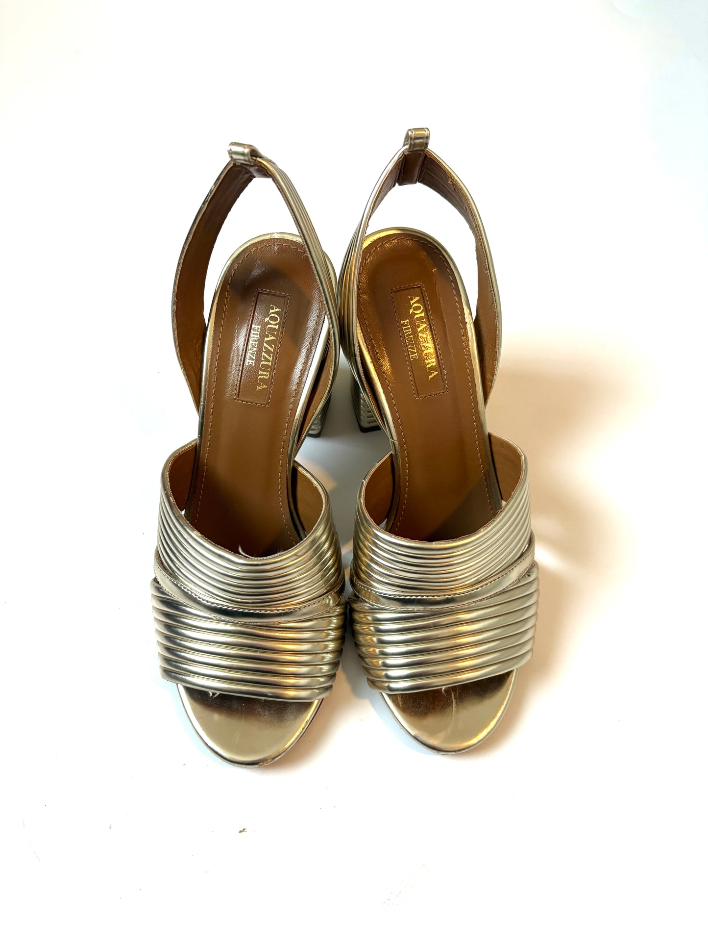Aquazzura Very Sundance Gold Leather Sandal UK 2