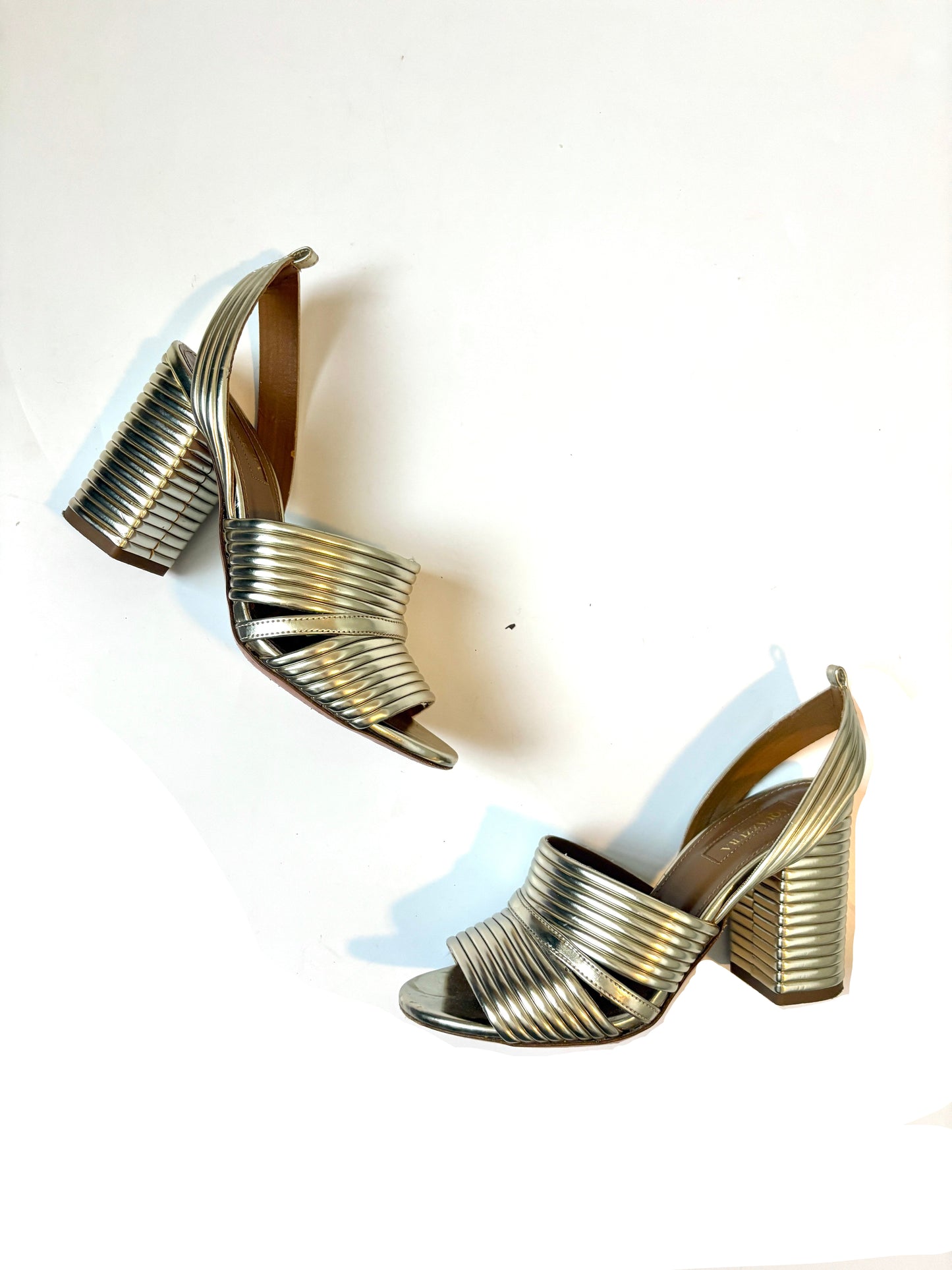 Aquazzura Very Sundance Gold Leather Sandal UK 2