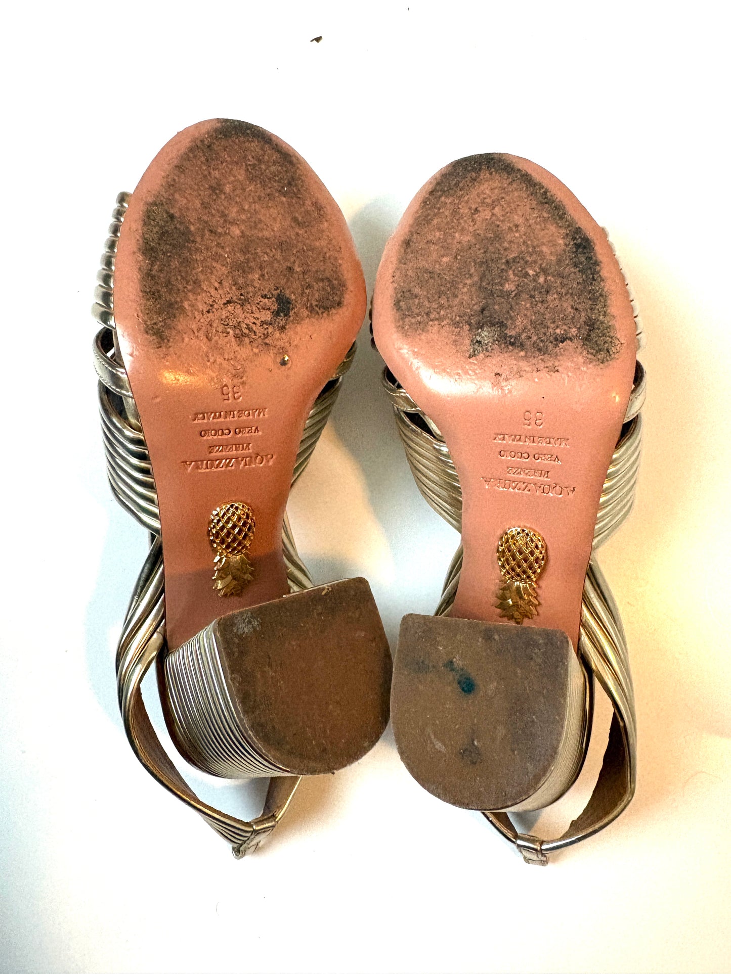 Aquazzura Very Sundance Gold Leather Sandal UK 2