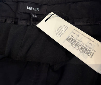 New With Tags Me+Em Wool Navy Belted Tapered Trouser UK 10