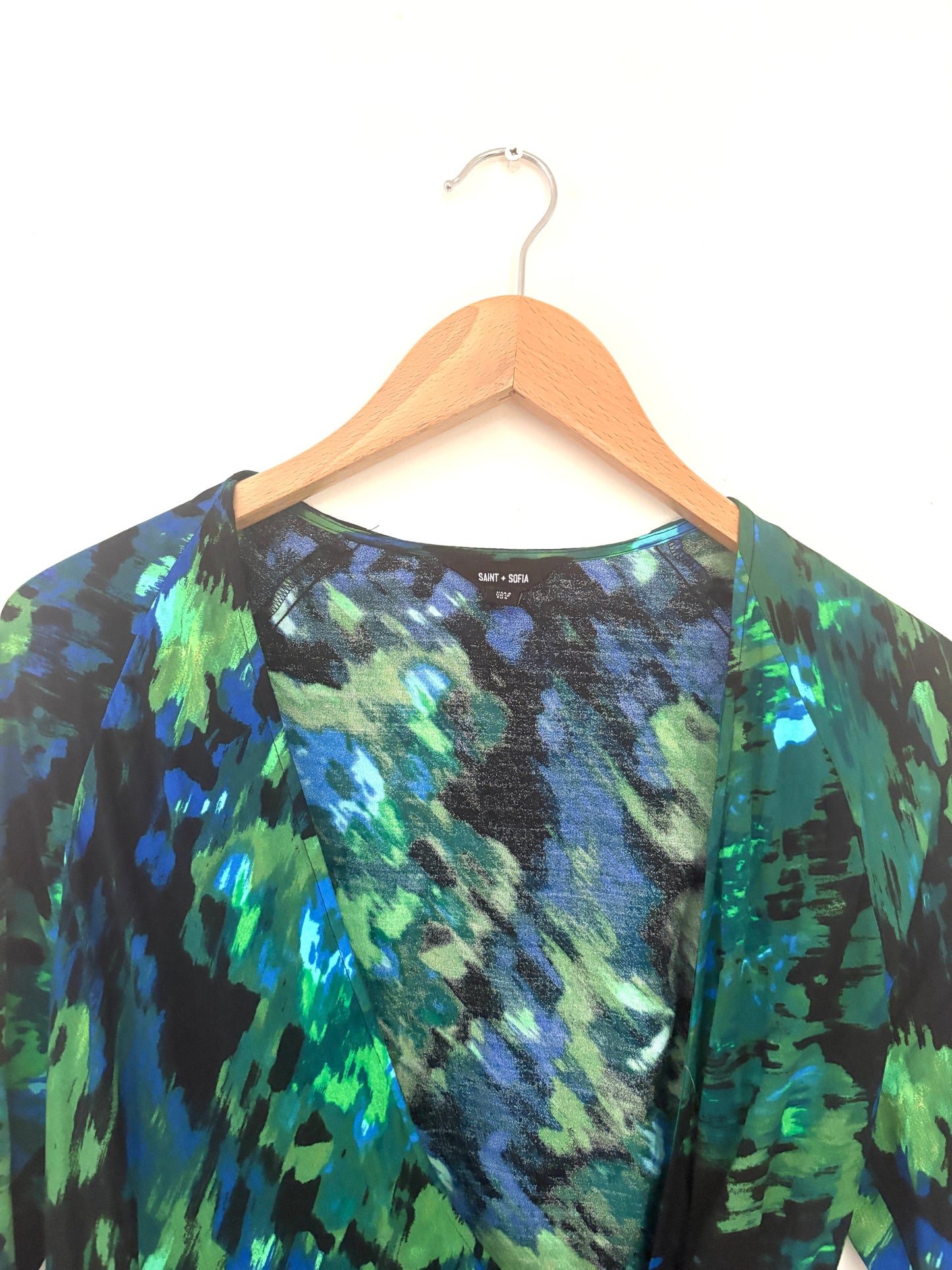 Saint+Sofia Green Printed Wrap Dress UK 10