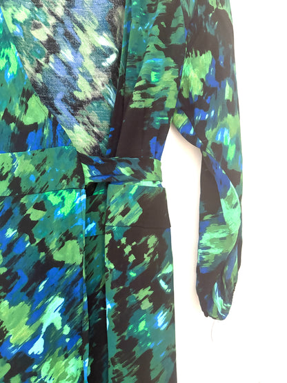 Saint+Sofia Green Printed Wrap Dress UK 10