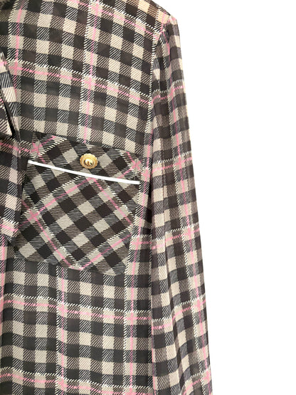 Self-Portrait Brown Check Chiffon Midi Dress UK 12