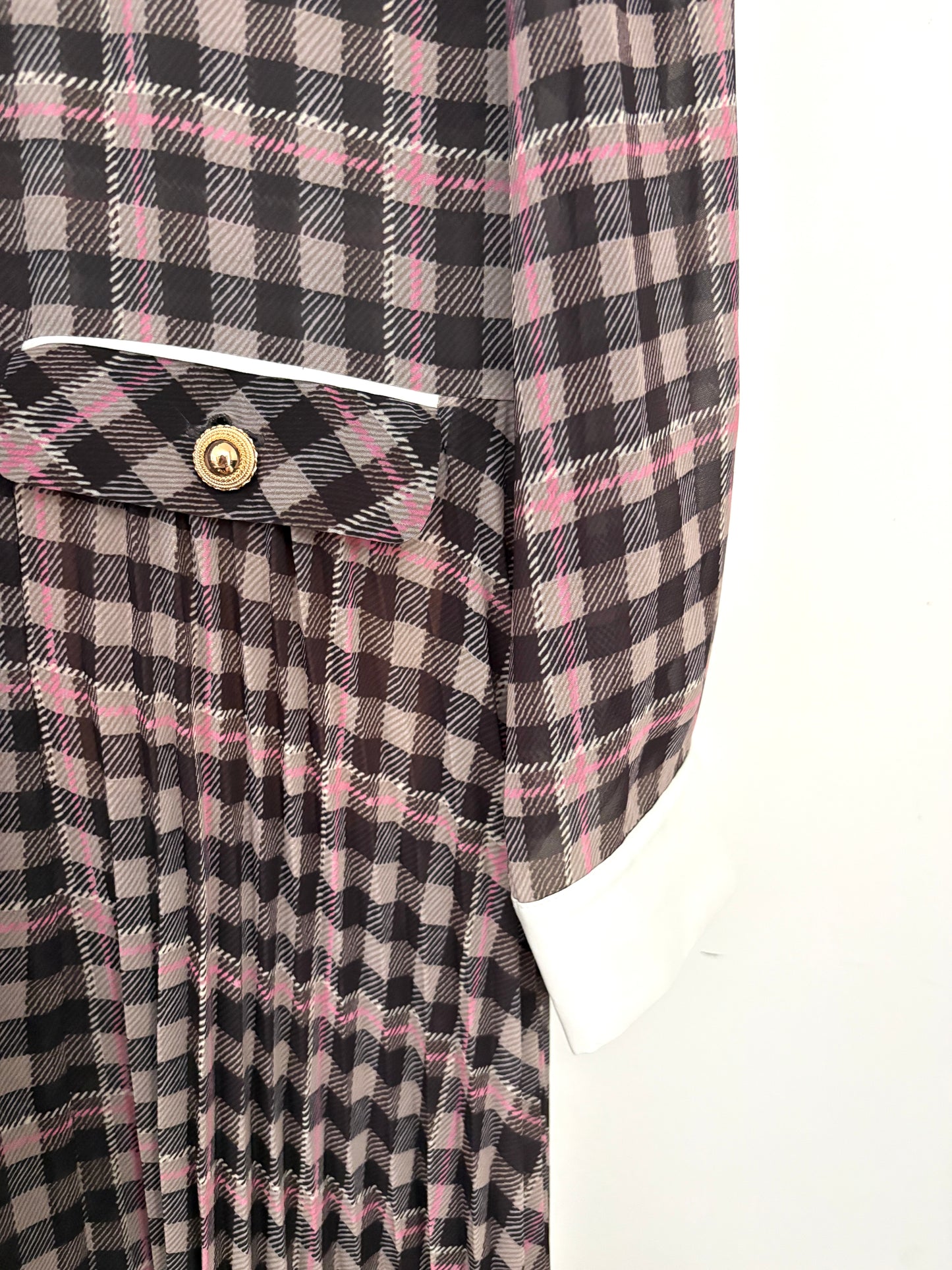 Self-Portrait Brown Check Chiffon Midi Dress UK 12