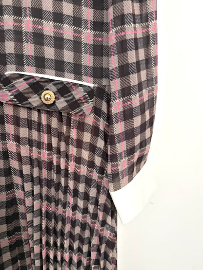 Self-Portrait Brown Check Chiffon Midi Dress UK 12