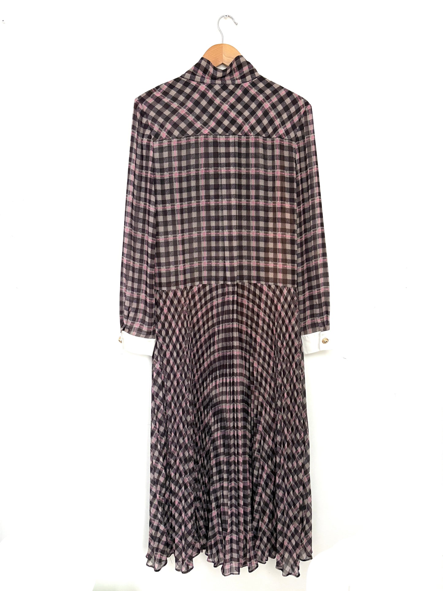 Self-Portrait Brown Check Chiffon Midi Dress UK 12