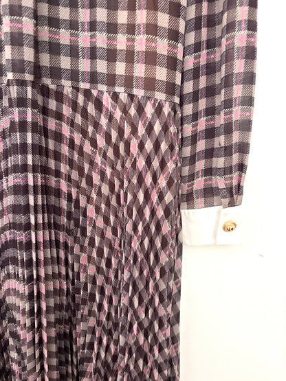 Self-Portrait Brown Check Chiffon Midi Dress UK 12