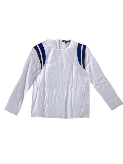Maje white crepe blouse with burgundy and blue stripes
