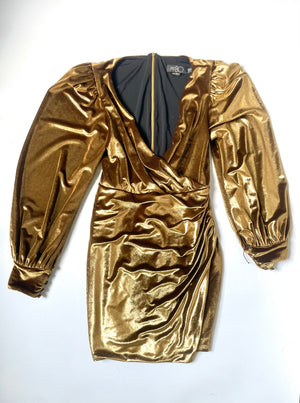 PatBo Draped Gold Velvet Mini Dress UK 8