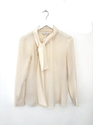 Saint Laurent Silk Lavallière-Neck Blouse S