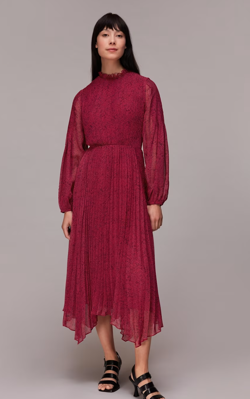 Whistles Pink Abstract Snake Plisse Dress UK 10