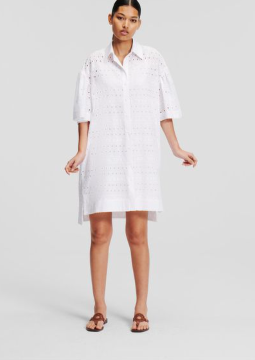 New with Tags Karl Lagerfeld White Broderie Anglaise Shirt Dress UK 8