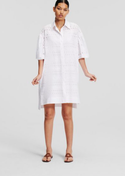New with Tags Karl Lagerfeld White Broderie Anglaise Shirt Dress UK 8