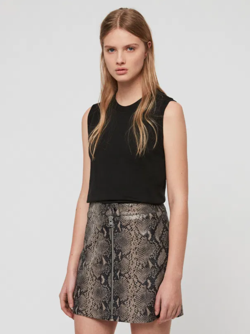 All Saints Leather Snake Print Mini Skirt UK 12