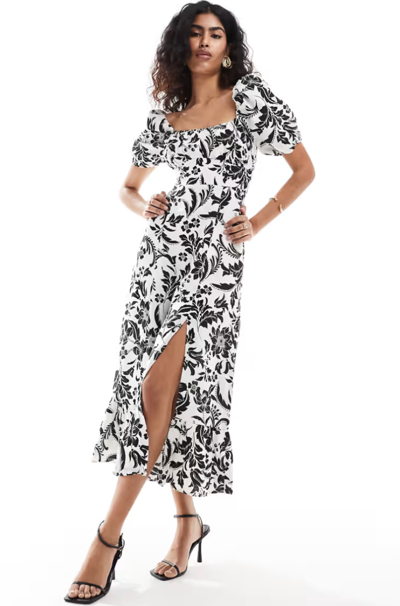 & Other Stories Printed Linen Puff Sleeve Dress UK 8