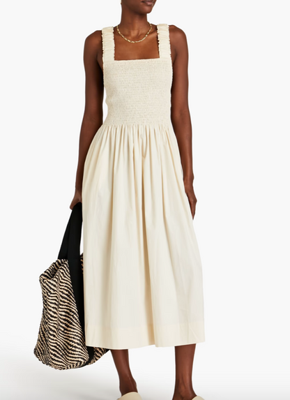 Three Graces Cordelia Shirred Cotton-Poplin Midi Dress UK 12
