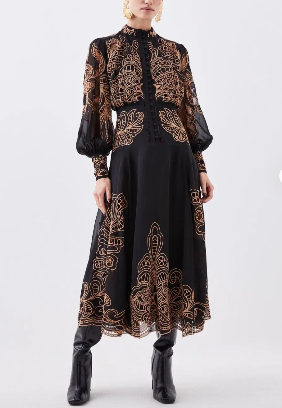New with Tags Karen Millen Cutwork Embroidered Dress UK 8